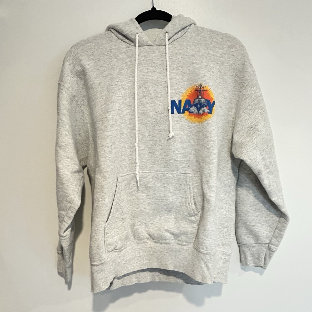 Vintage 90s United States Navy Destroyer Hoodie Sweatshirt Gray Size Medium USA